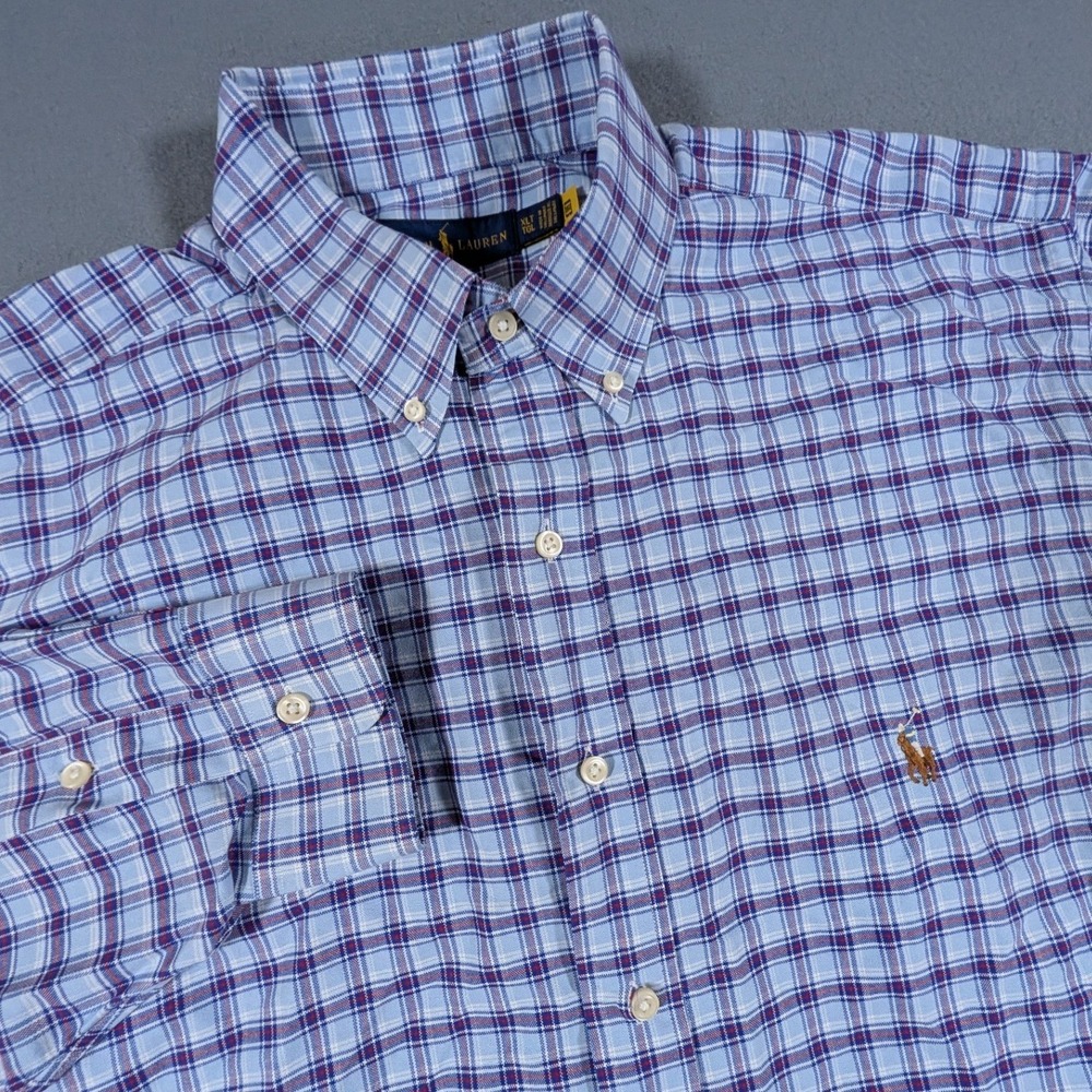 Ralph Lauren Button Down Shirt Mens XLT Plaid Long Sleeve Flesh Pony Logo